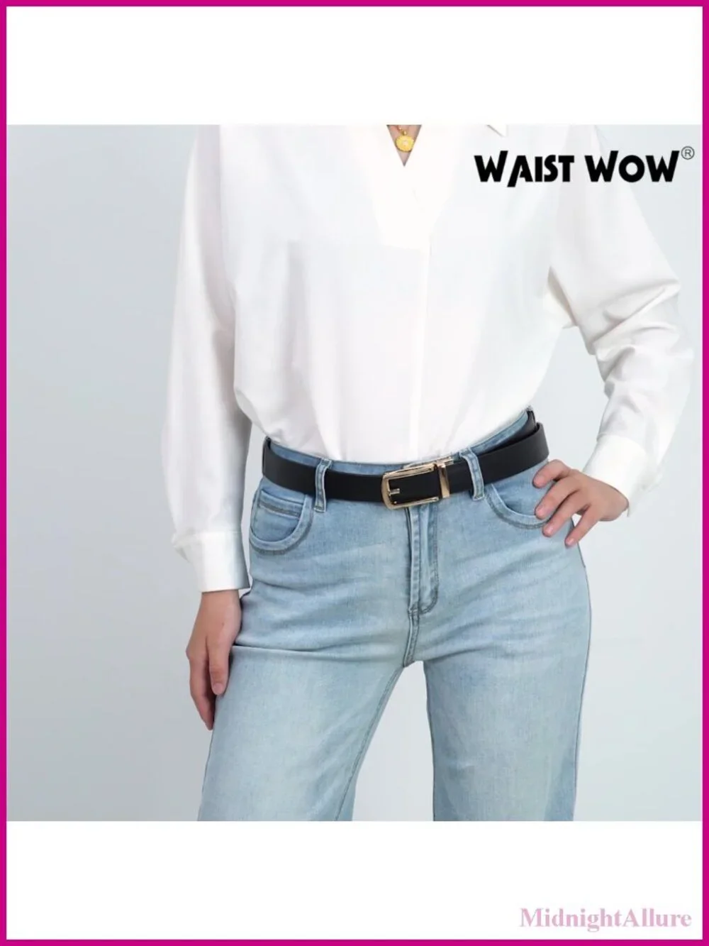 Women's Faux Leather Ratchet Belt with Automatic Gold Buckle Adjustable Waist